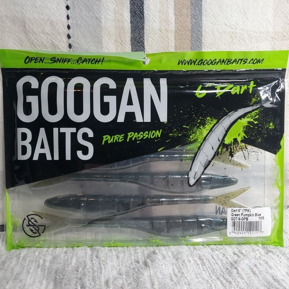Googan Baits Dart 6in 7pk Green Pumpkin Blue Soft Plastic Lures New Free Ship